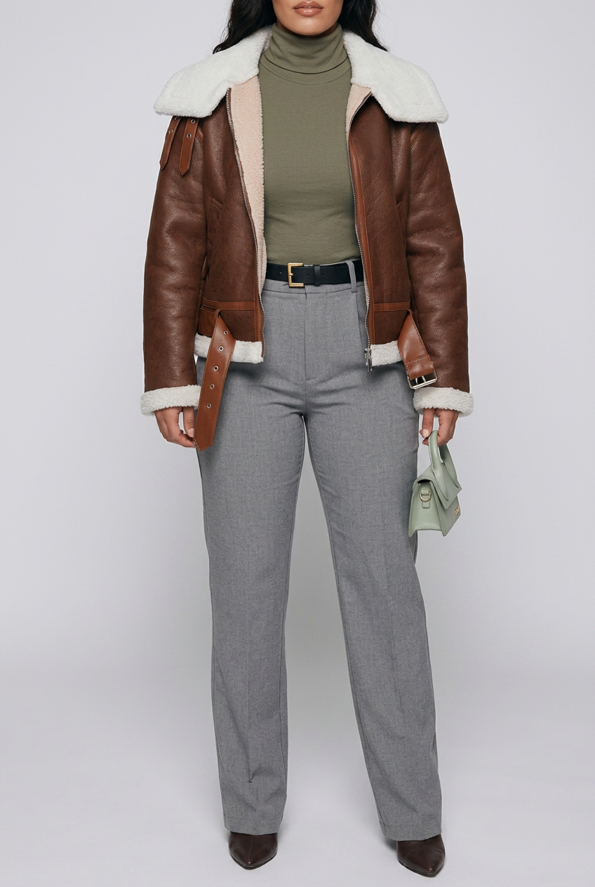 Shearling Lined Zip Up Jacket