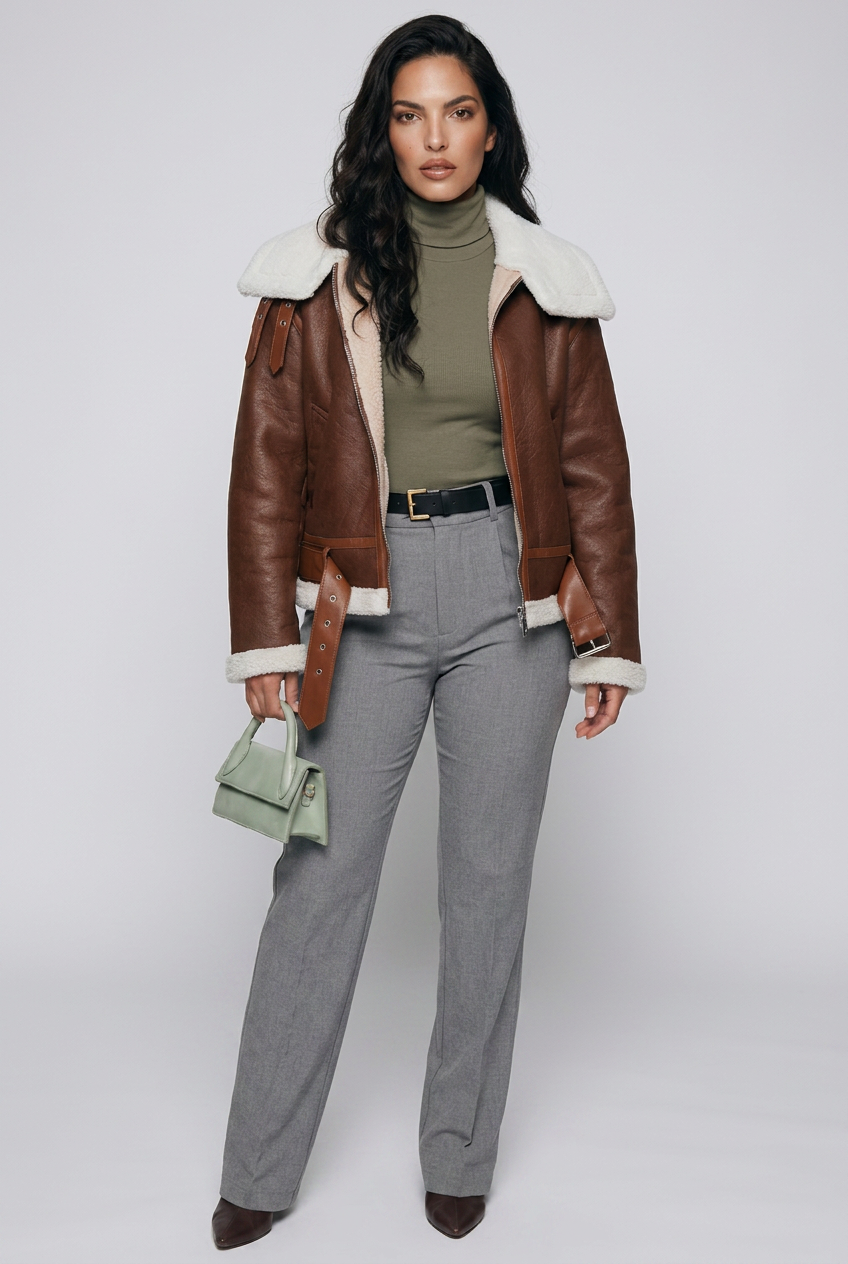 Shearling Lined Zip Up Jacket