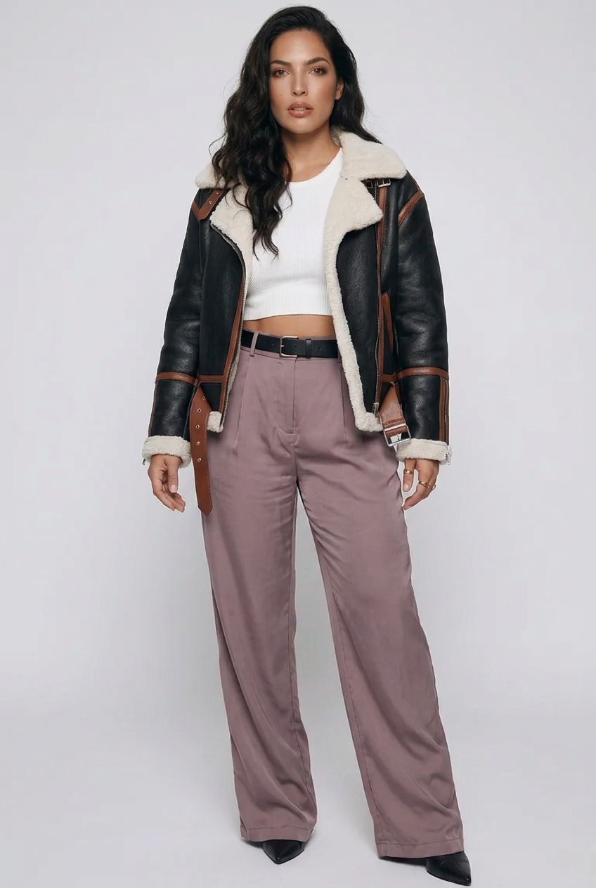 Shearling Lined Zip Up Jacket