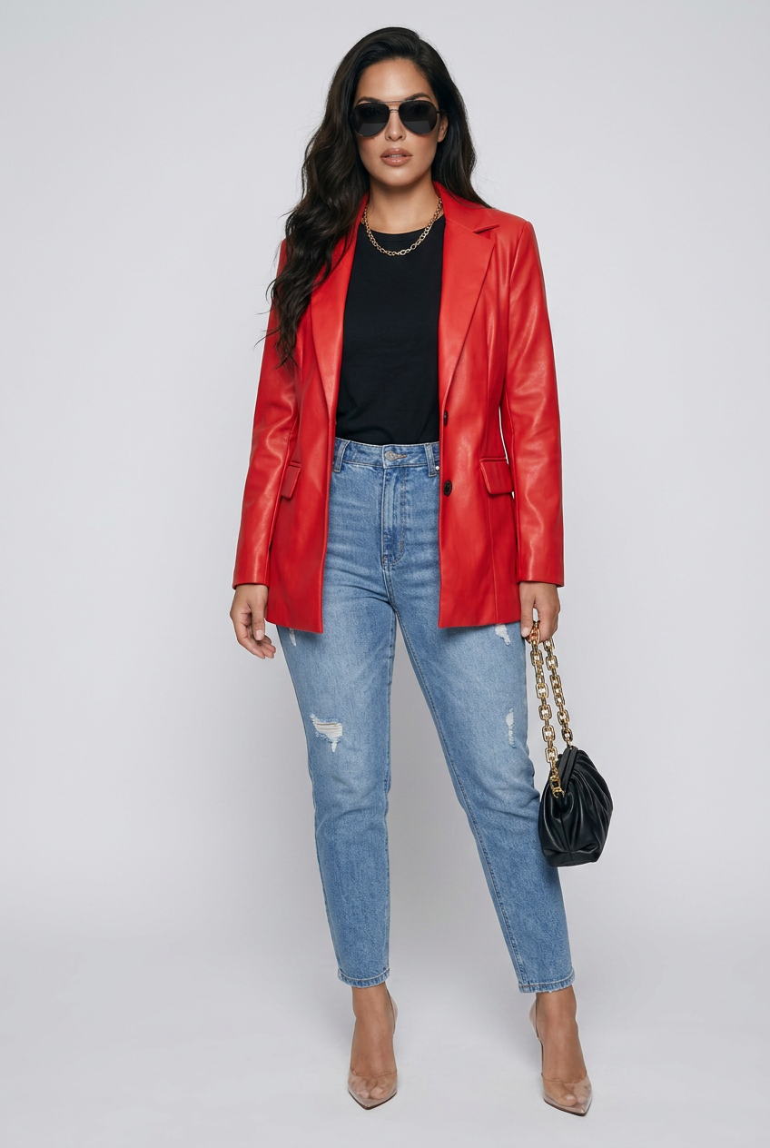 Falcon Faux Leather Button Up Long Sleeve Blazer (3 Colors)
