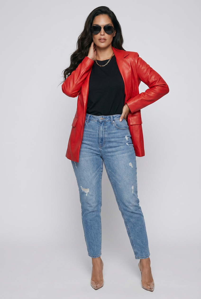 Falcon Faux Leather Button Up Long Sleeve Blazer (3 Colors)