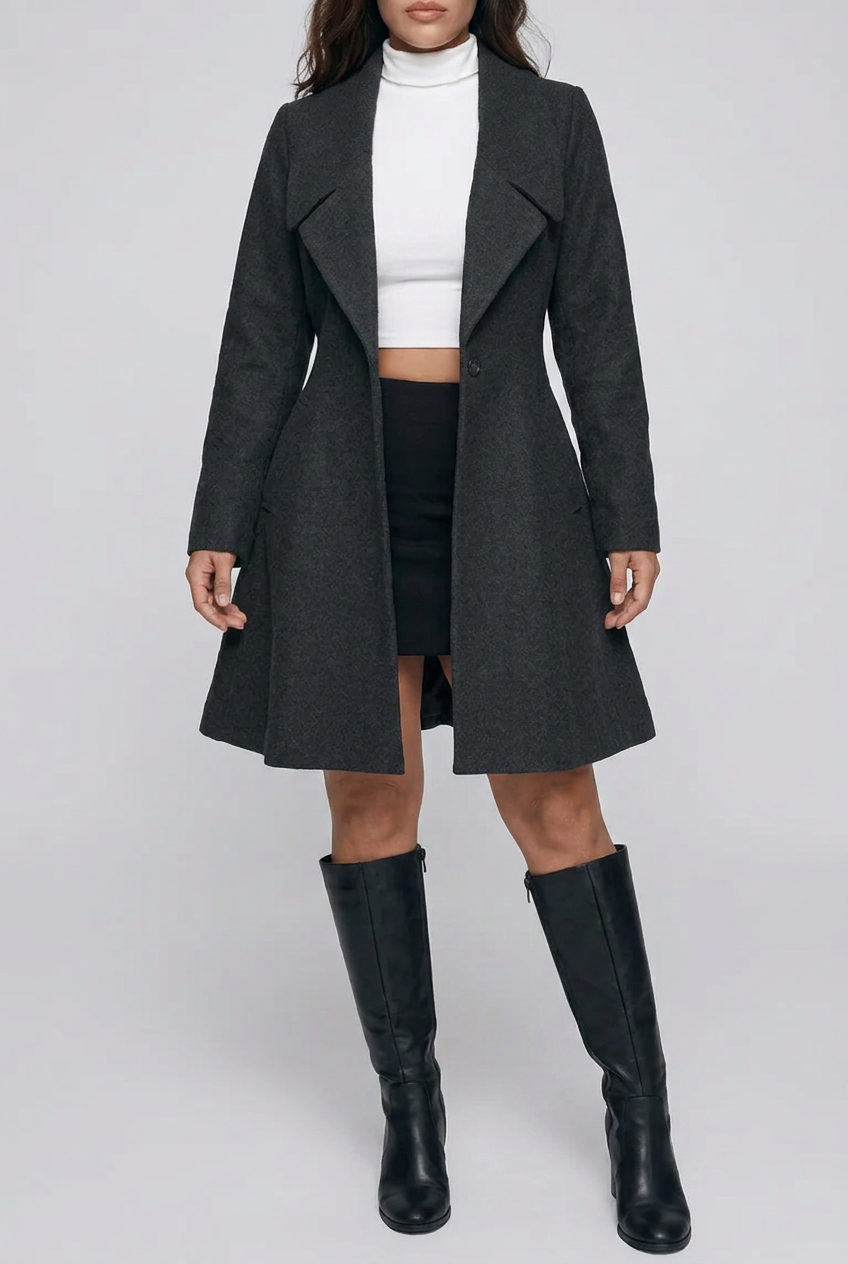 Double-Breasted Fit & Flare Wool Blend Coat