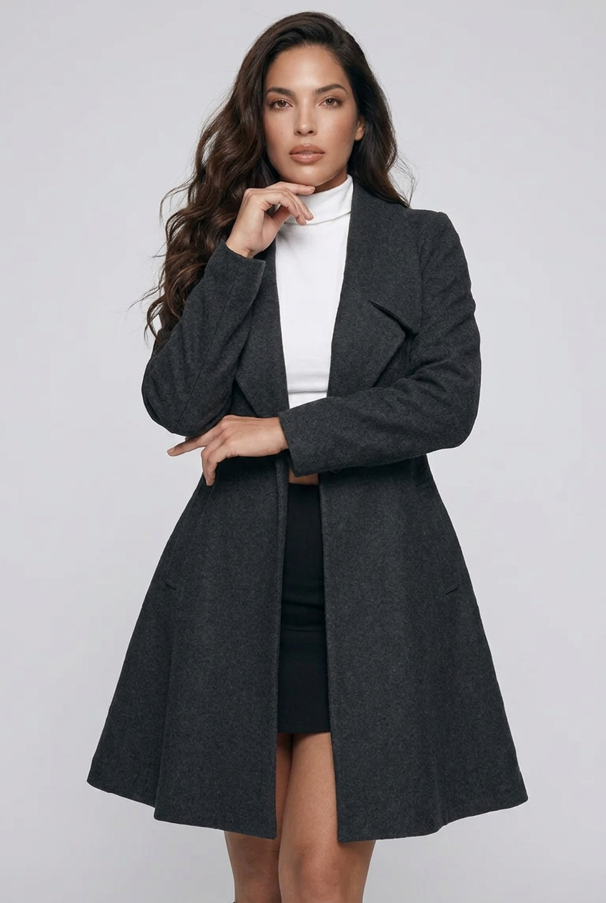 Double-Breasted Fit & Flare Wool Blend Coat