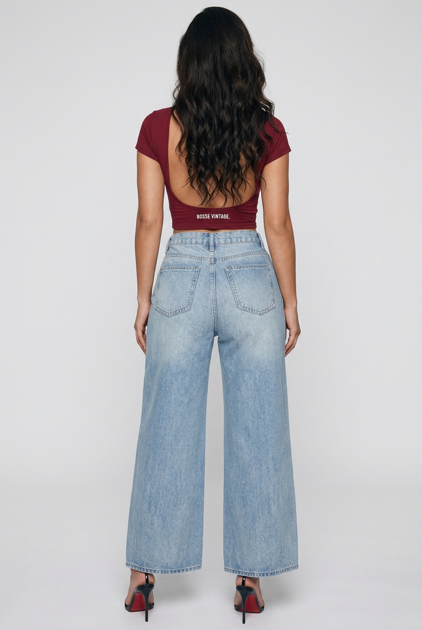 BOSSE Eagle Vintage Wash Distressed Wide Leg Jeans