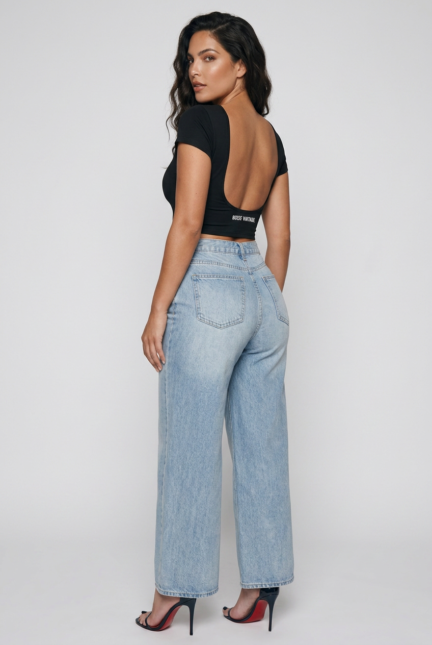 BOSSE Eagle Vintage Wash Distressed Wide Leg Jeans