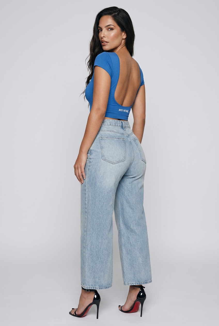 BOSSE Eagle Vintage Wash Distressed Wide Leg Jeans