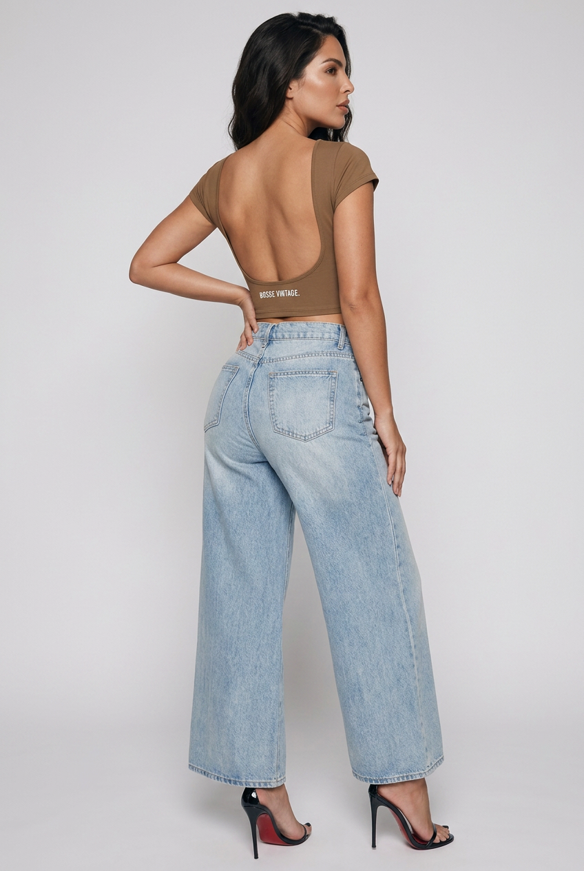 BOSSE Eagle Vintage Wash Distressed Wide Leg Jeans