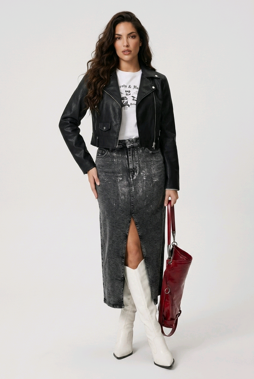 Foil Denim Skirt