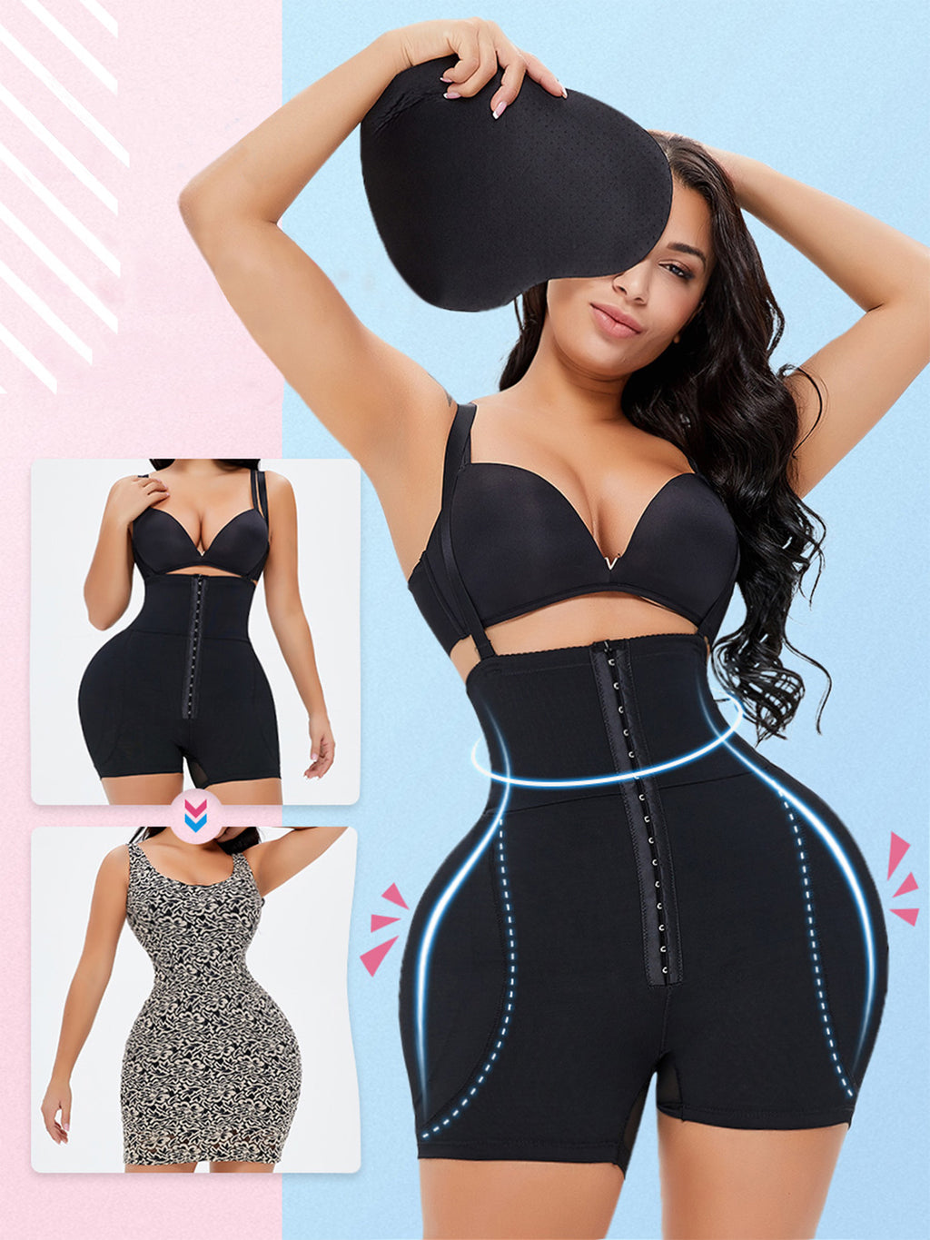 Hook-and-Eye Black Under-Bust Shaping Bodysuit