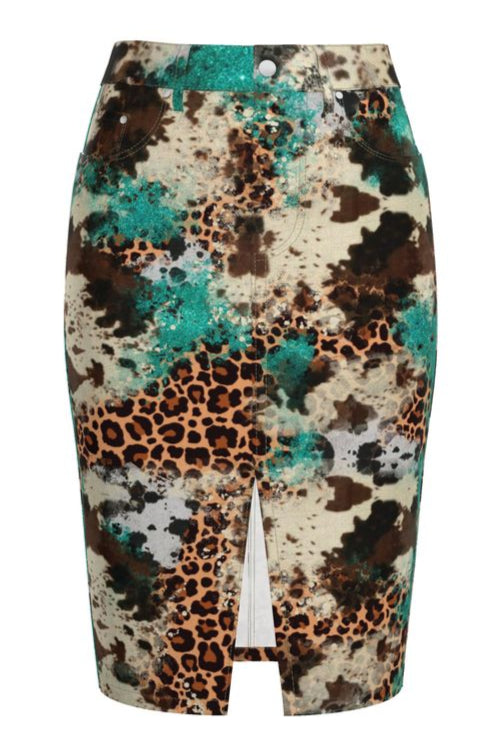 Ryder Cow Print Midi Skirt