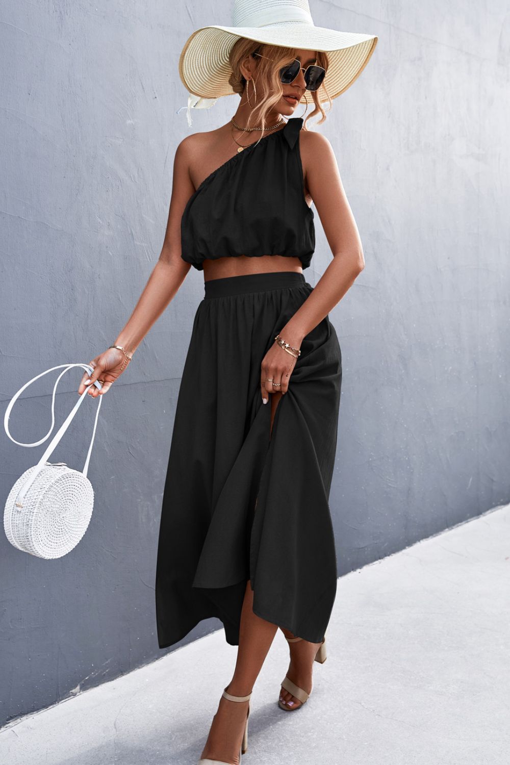 Sydney One-Shoulder Sleeveless Cropped Top and Skirt Set