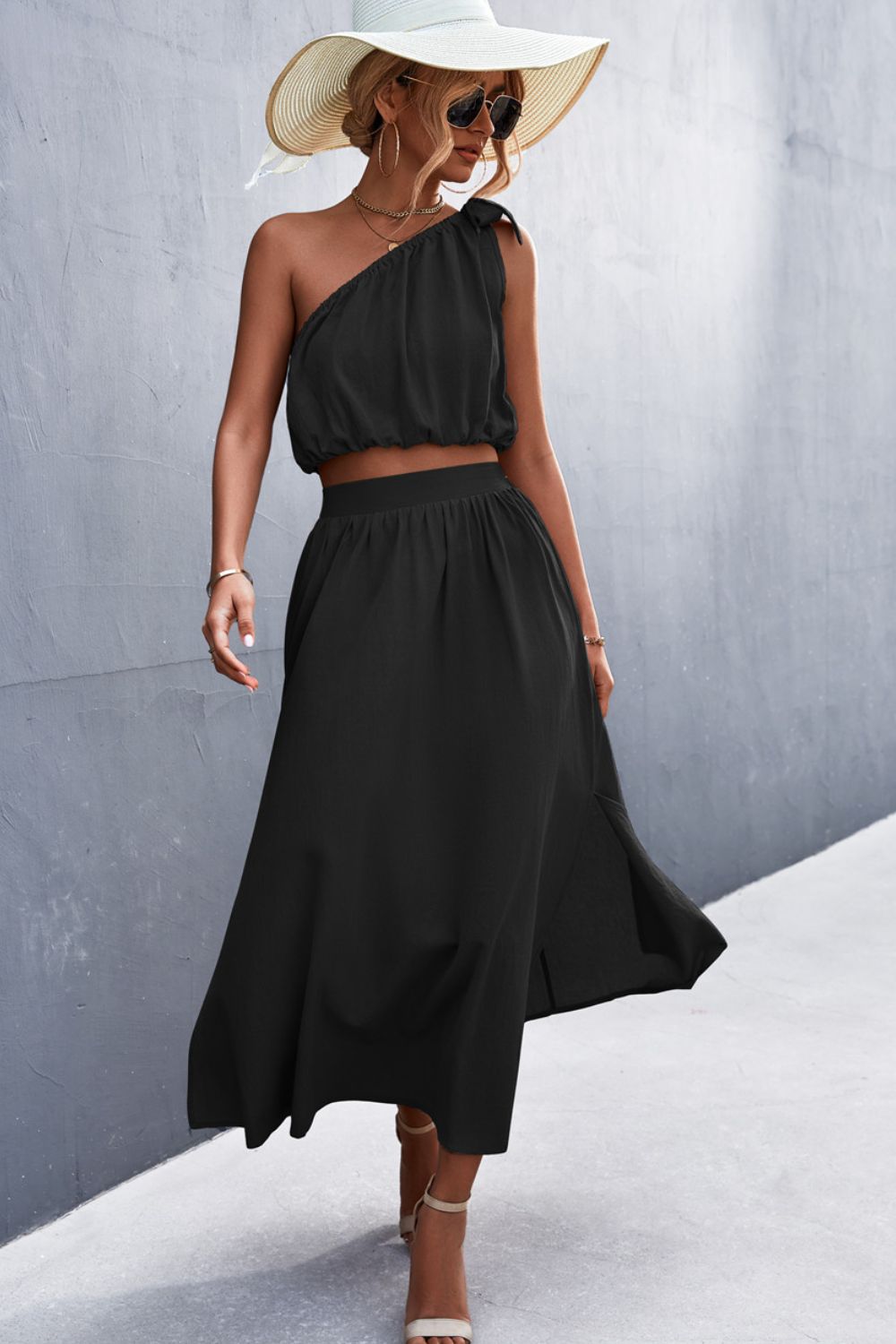 Sydney One-Shoulder Sleeveless Cropped Top and Skirt Set