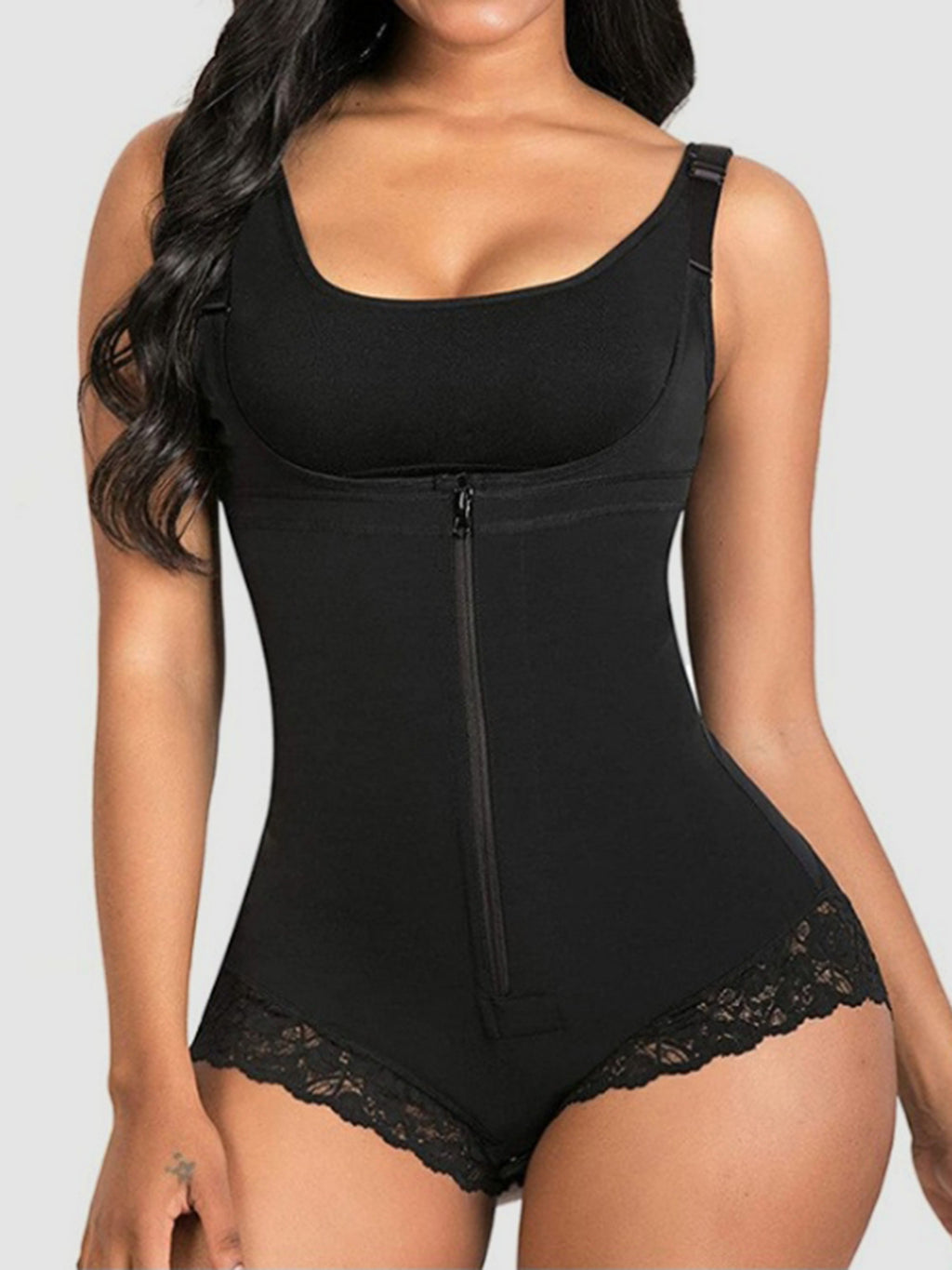 Lace Detail Black Wide Strap Shaping Bodysuit
