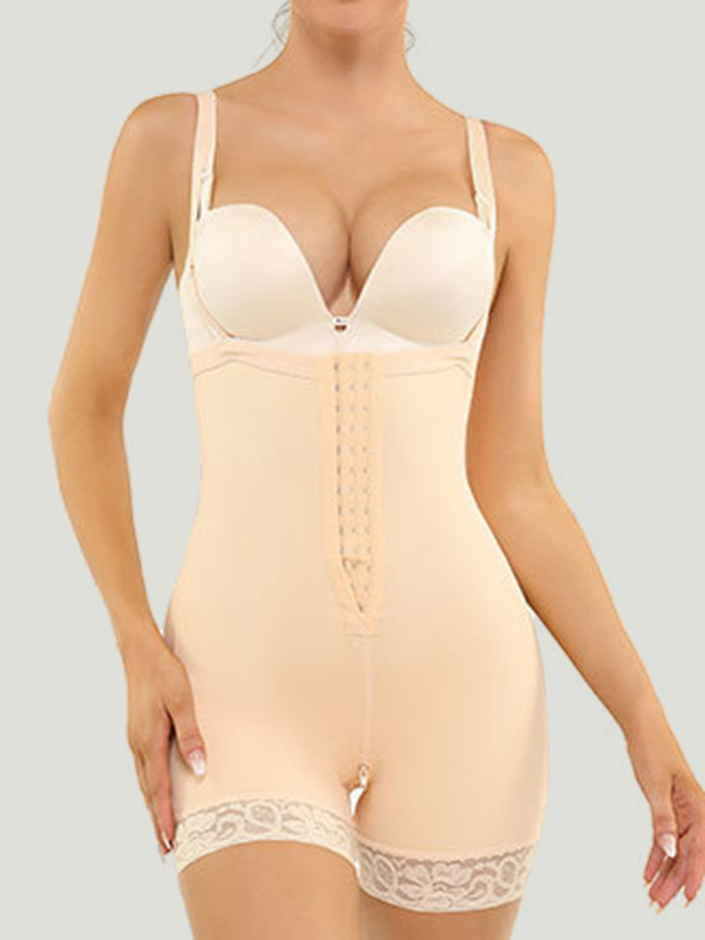Lace Detail Front Hook Shaping Romper (2 colors)