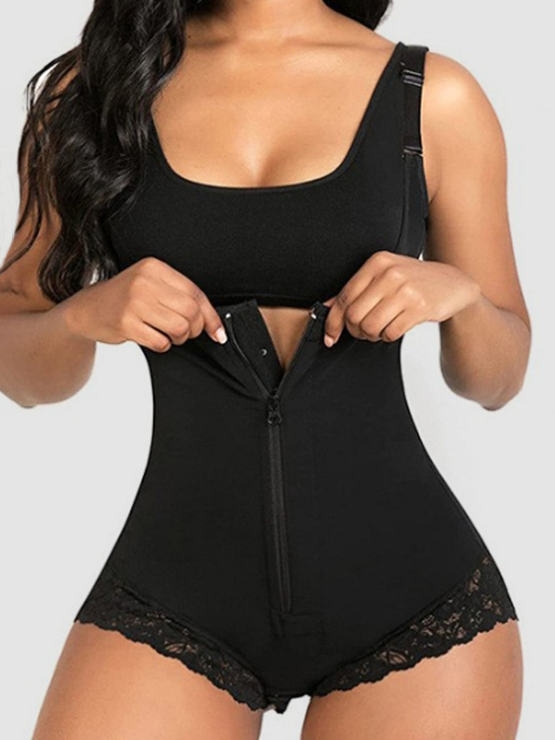 Lace Detail Black Wide Strap Shaping Bodysuit