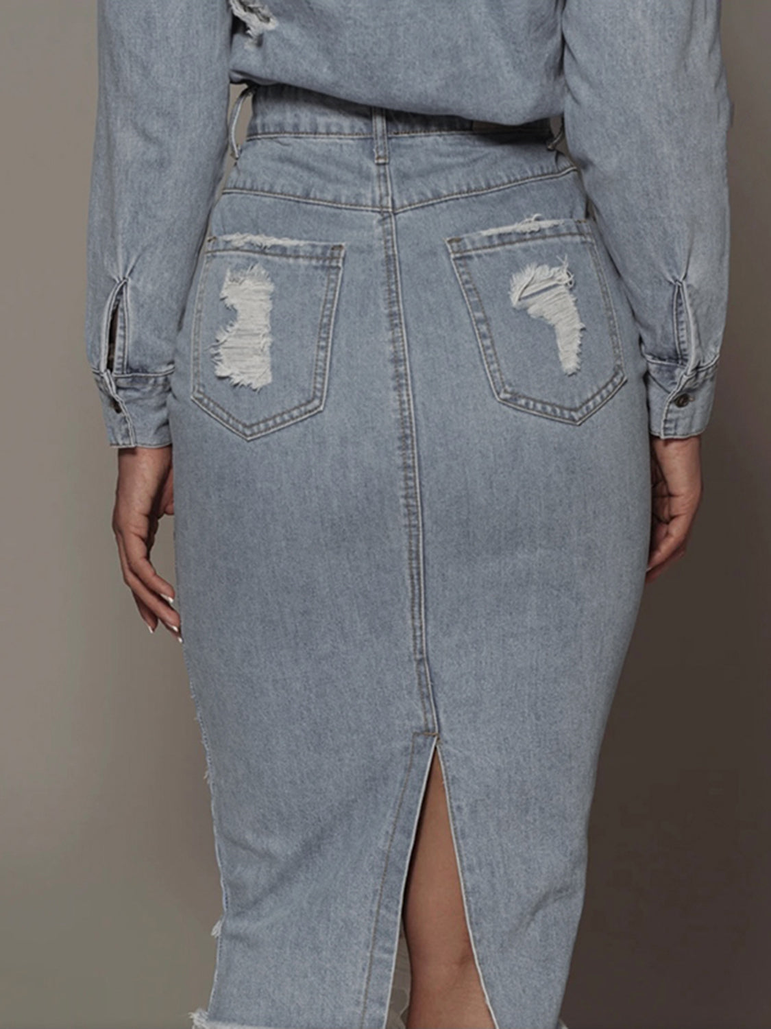 Diana Distressed Slit Denim Skirt