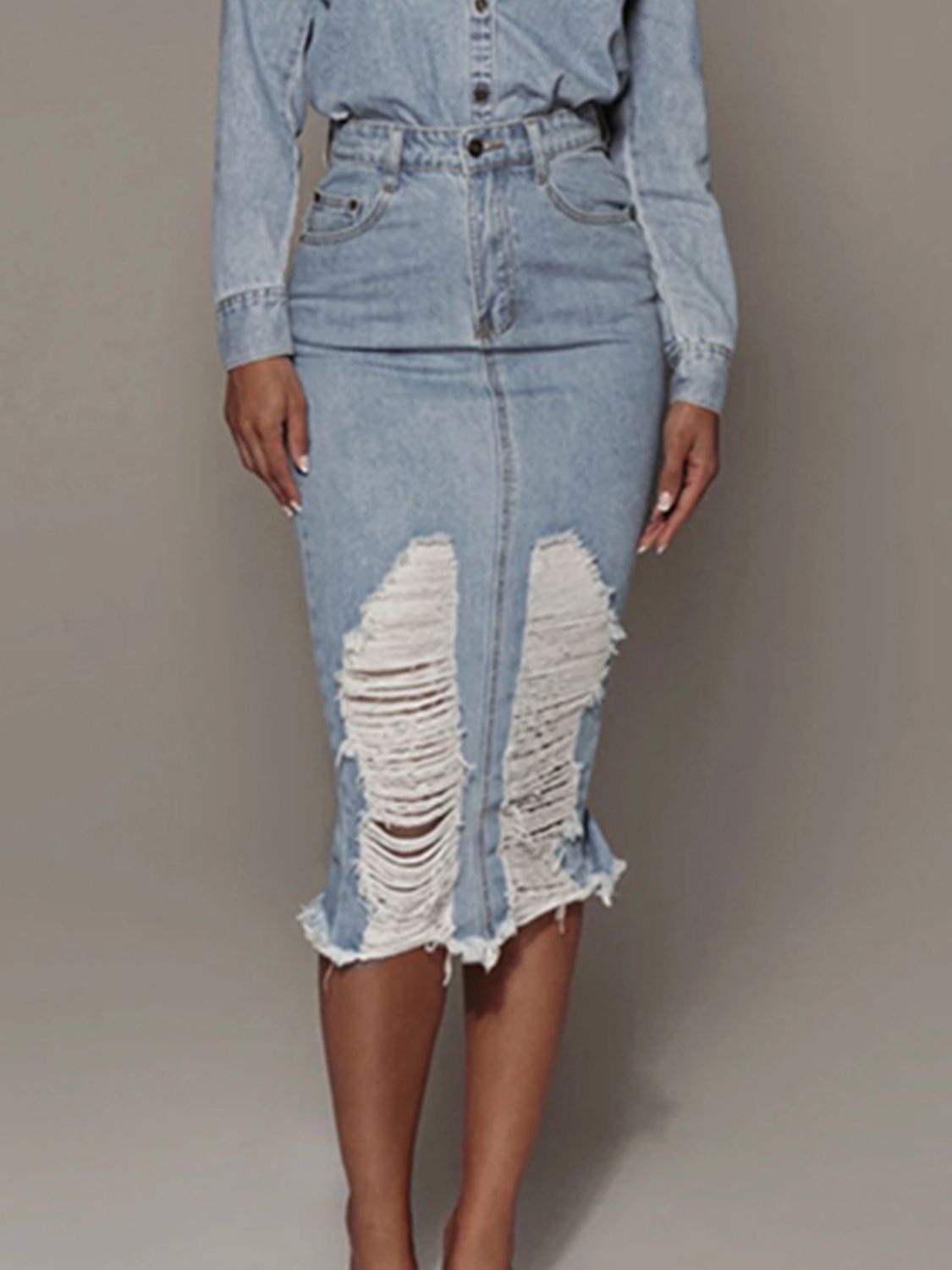 Diana Distressed Slit Denim Skirt