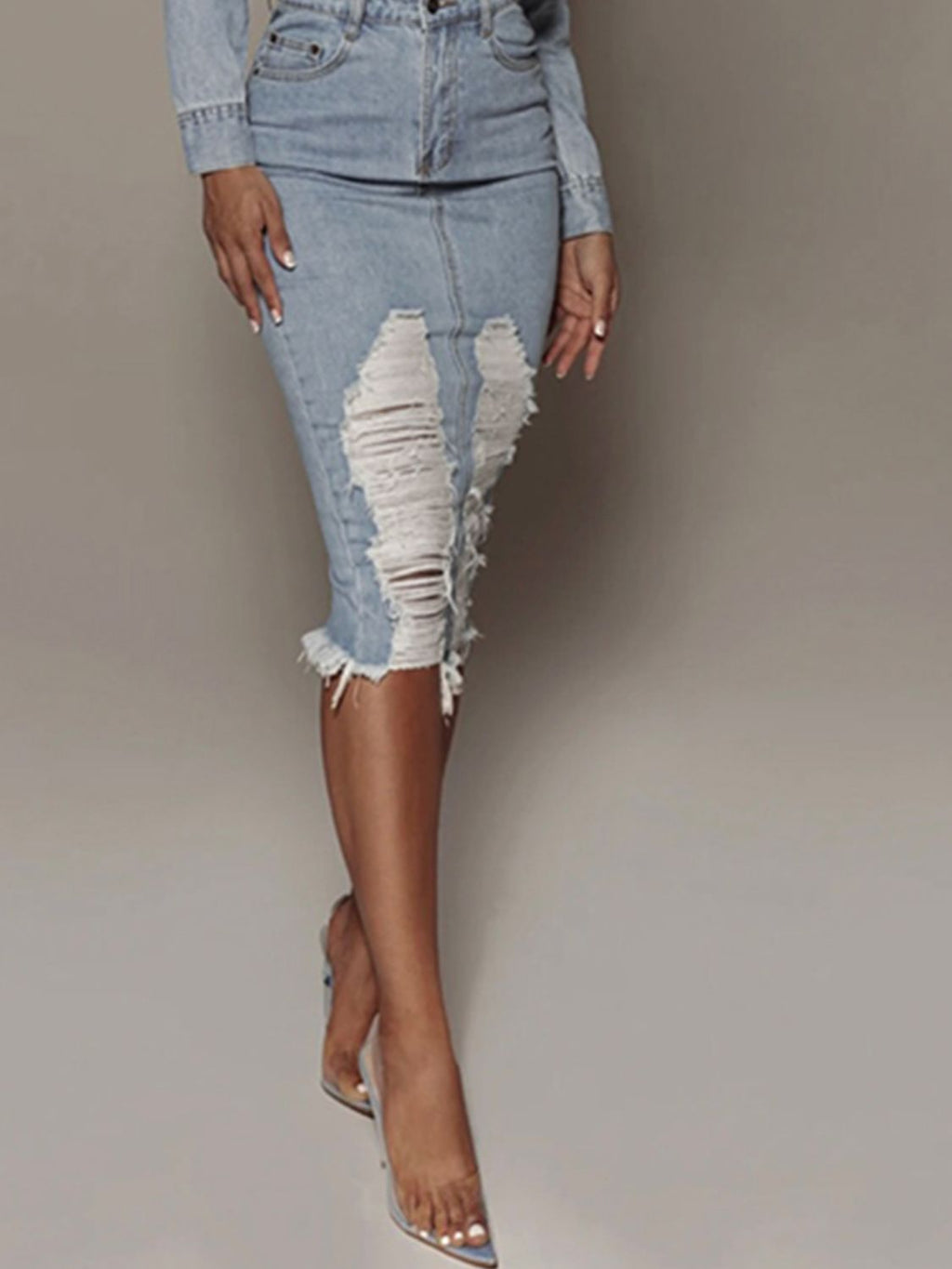 Diana Distressed Slit Denim Skirt