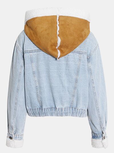 Corrin Contrast Raw Hem Hooded Denim Jacket