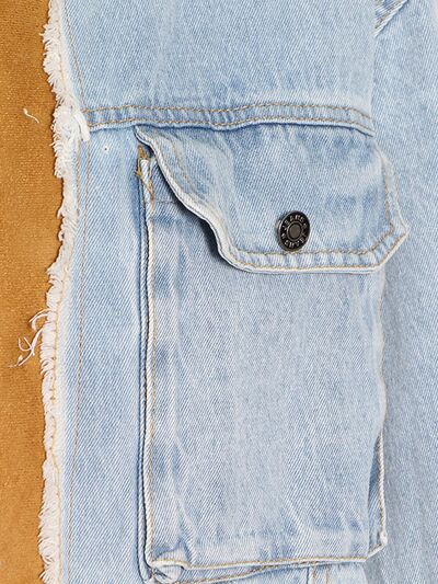 Corrin Contrast Raw Hem Hooded Denim Jacket