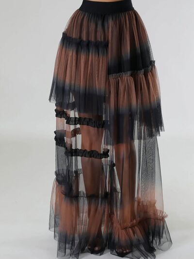 Chocolate Truffle Contrast High Waist Maxi Skirt