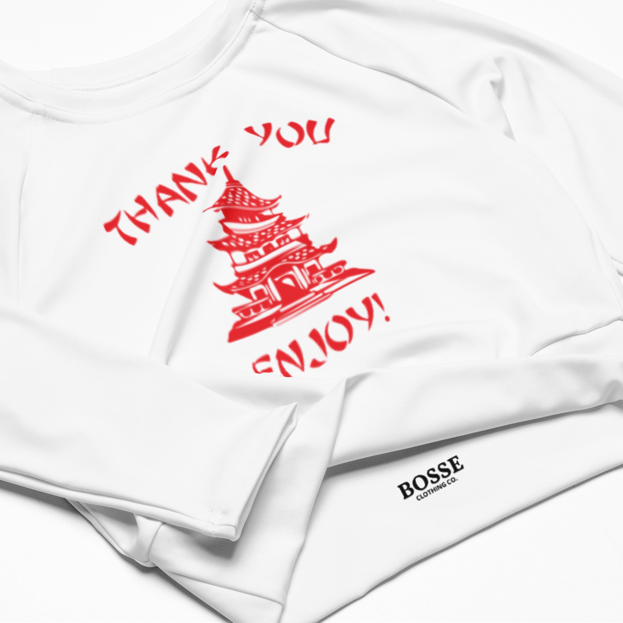 Bosse Thank You Enjoy White Long-sleeve Crop Top