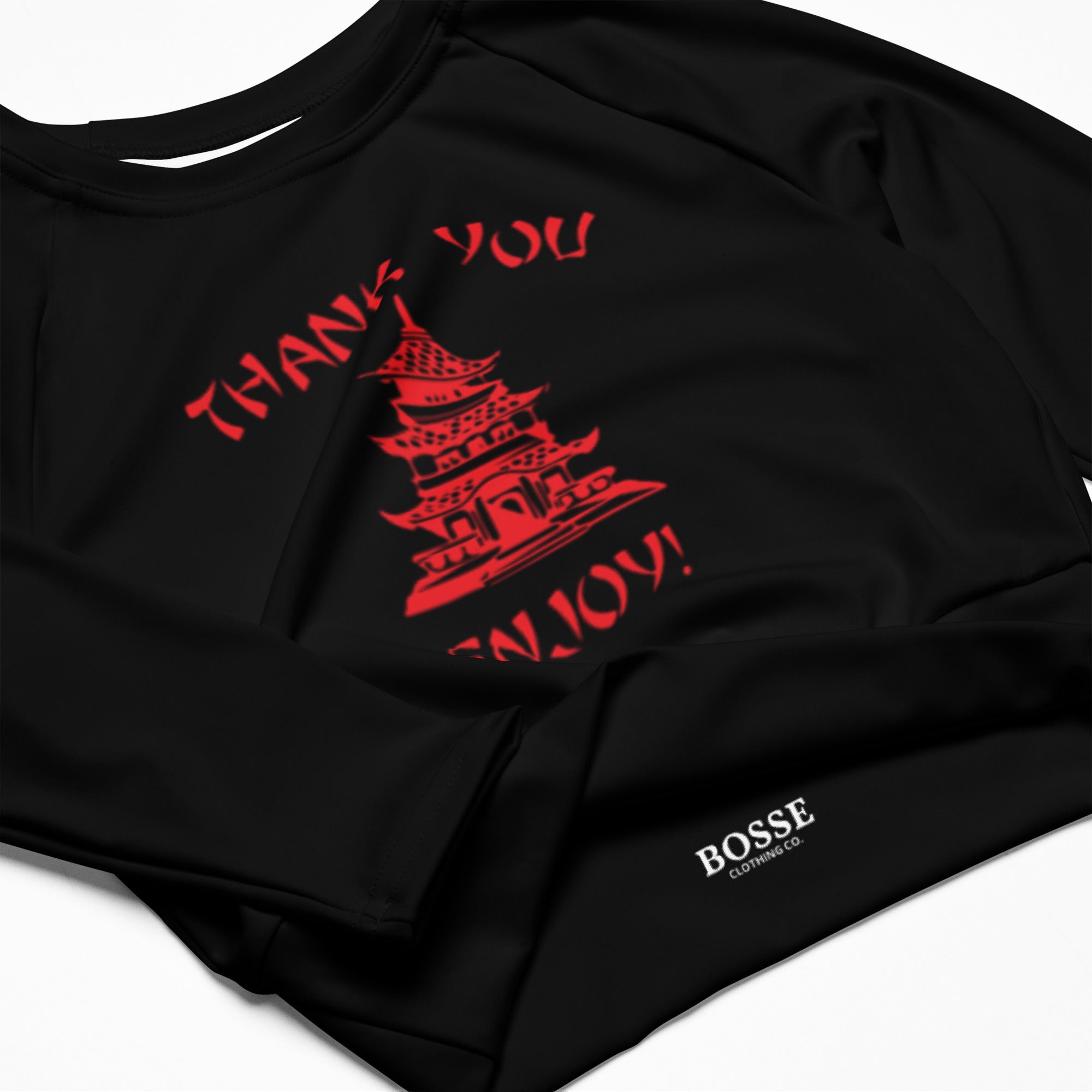 Bosse Thank You Enjoy Black Long-sleeve Crop Top
