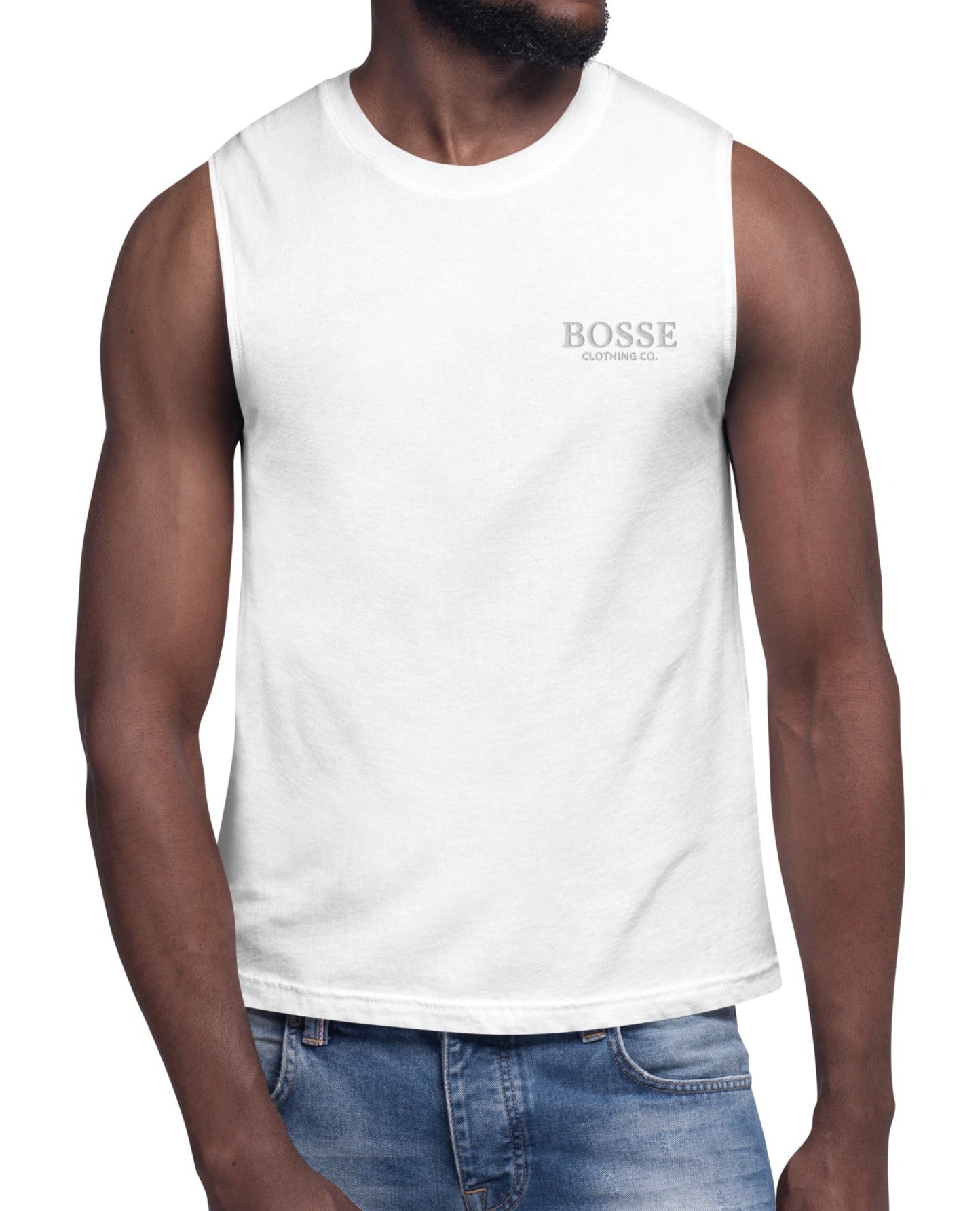 Bosse White Signature Embroidered Muscle Shirt