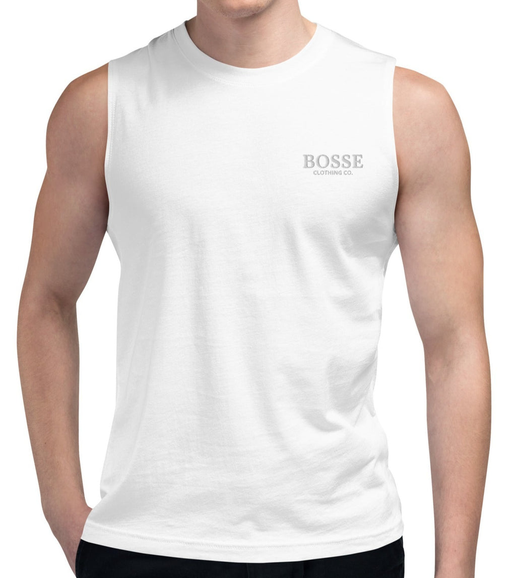 Bosse White Signature Embroidered Muscle Shirt