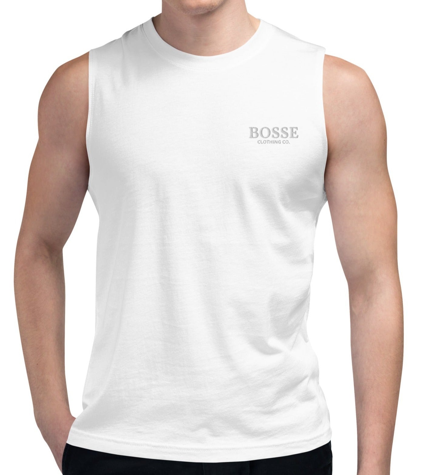 Bosse White Signature Embroidered Muscle Shirt