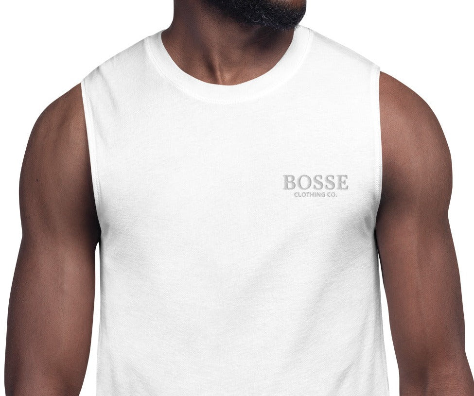 Bosse White Signature Embroidered Muscle Shirt